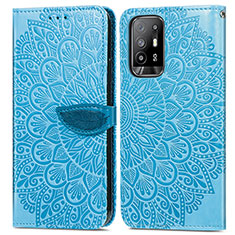 Leather Case Stands Fashionable Pattern Flip Cover Holder S04D for Oppo Reno5 Z 5G Blue