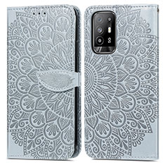 Leather Case Stands Fashionable Pattern Flip Cover Holder S04D for Oppo Reno5 Z 5G Gray