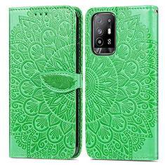 Leather Case Stands Fashionable Pattern Flip Cover Holder S04D for Oppo Reno5 Z 5G Green