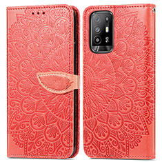 Leather Case Stands Fashionable Pattern Flip Cover Holder S04D for Oppo Reno5 Z 5G Red
