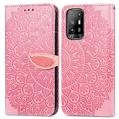 Leather Case Stands Fashionable Pattern Flip Cover Holder S04D for Oppo Reno5 Z 5G Rose Gold