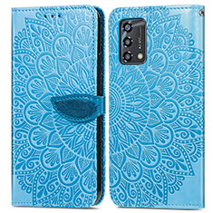 Leather Case Stands Fashionable Pattern Flip Cover Holder S04D for Oppo Reno6 Lite Blue