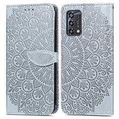 Leather Case Stands Fashionable Pattern Flip Cover Holder S04D for Oppo Reno6 Lite Gray
