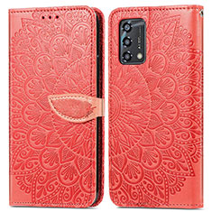 Leather Case Stands Fashionable Pattern Flip Cover Holder S04D for Oppo Reno6 Lite Red