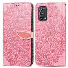Leather Case Stands Fashionable Pattern Flip Cover Holder S04D for Oppo Reno6 Lite Rose Gold