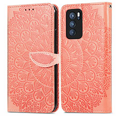Leather Case Stands Fashionable Pattern Flip Cover Holder S04D for Oppo Reno6 Pro 5G India Orange
