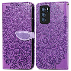 Leather Case Stands Fashionable Pattern Flip Cover Holder S04D for Oppo Reno6 Pro 5G India Purple