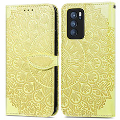 Leather Case Stands Fashionable Pattern Flip Cover Holder S04D for Oppo Reno6 Pro 5G India Yellow