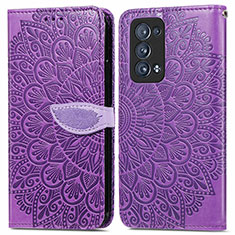Leather Case Stands Fashionable Pattern Flip Cover Holder S04D for Oppo Reno6 Pro 5G Purple