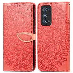 Leather Case Stands Fashionable Pattern Flip Cover Holder S04D for Oppo Reno6 Pro 5G Red