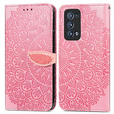 Leather Case Stands Fashionable Pattern Flip Cover Holder S04D for Oppo Reno6 Pro 5G Rose Gold