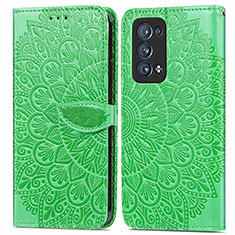 Leather Case Stands Fashionable Pattern Flip Cover Holder S04D for Oppo Reno6 Pro+ Plus 5G Green