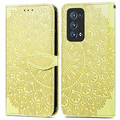 Leather Case Stands Fashionable Pattern Flip Cover Holder S04D for Oppo Reno6 Pro+ Plus 5G Yellow