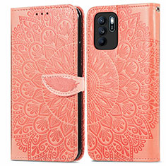 Leather Case Stands Fashionable Pattern Flip Cover Holder S04D for Oppo Reno6 Z 5G Orange