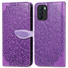 Leather Case Stands Fashionable Pattern Flip Cover Holder S04D for Oppo Reno6 Z 5G Purple