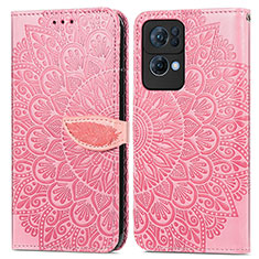 Leather Case Stands Fashionable Pattern Flip Cover Holder S04D for Oppo Reno7 Pro 5G Rose Gold