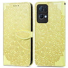 Leather Case Stands Fashionable Pattern Flip Cover Holder S04D for Oppo Reno7 Pro 5G Yellow
