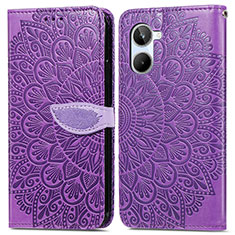 Leather Case Stands Fashionable Pattern Flip Cover Holder S04D for Realme 10 4G Purple