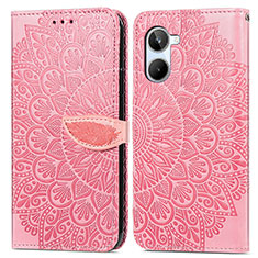 Leather Case Stands Fashionable Pattern Flip Cover Holder S04D for Realme 10 4G Rose Gold