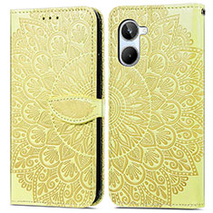 Leather Case Stands Fashionable Pattern Flip Cover Holder S04D for Realme 10 4G Yellow