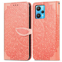 Leather Case Stands Fashionable Pattern Flip Cover Holder S04D for Realme 9 5G Orange