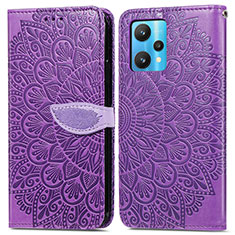 Leather Case Stands Fashionable Pattern Flip Cover Holder S04D for Realme 9 Pro 5G Purple