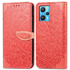 Leather Case Stands Fashionable Pattern Flip Cover Holder S04D for Realme 9 Pro 5G Red
