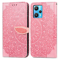Leather Case Stands Fashionable Pattern Flip Cover Holder S04D for Realme 9 Pro 5G Rose Gold