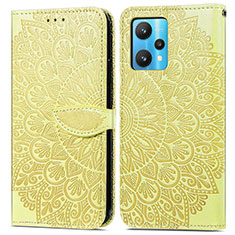 Leather Case Stands Fashionable Pattern Flip Cover Holder S04D for Realme 9 Pro 5G Yellow