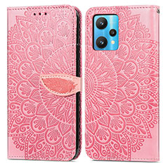 Leather Case Stands Fashionable Pattern Flip Cover Holder S04D for Realme 9 Pro+ Plus 5G Rose Gold