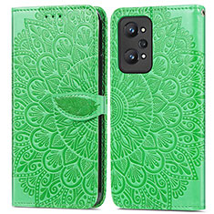 Leather Case Stands Fashionable Pattern Flip Cover Holder S04D for Realme GT Neo 3T 5G Green