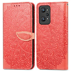 Leather Case Stands Fashionable Pattern Flip Cover Holder S04D for Realme GT Neo 3T 5G Red