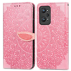 Leather Case Stands Fashionable Pattern Flip Cover Holder S04D for Realme GT Neo 3T 5G Rose Gold