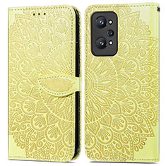 Leather Case Stands Fashionable Pattern Flip Cover Holder S04D for Realme GT Neo 3T 5G Yellow