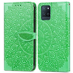 Leather Case Stands Fashionable Pattern Flip Cover Holder S04D for Realme V11s 5G Green