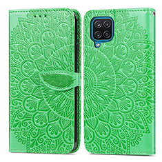 Leather Case Stands Fashionable Pattern Flip Cover Holder S04D for Samsung Galaxy A12 Green