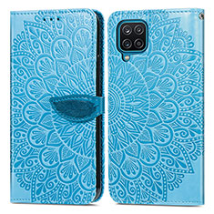 Leather Case Stands Fashionable Pattern Flip Cover Holder S04D for Samsung Galaxy A12 Nacho Blue