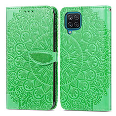 Leather Case Stands Fashionable Pattern Flip Cover Holder S04D for Samsung Galaxy A12 Nacho Green