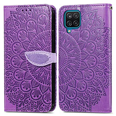 Leather Case Stands Fashionable Pattern Flip Cover Holder S04D for Samsung Galaxy A12 Nacho Purple