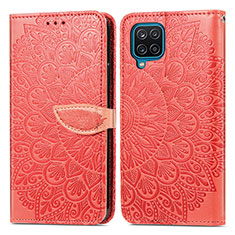 Leather Case Stands Fashionable Pattern Flip Cover Holder S04D for Samsung Galaxy A12 Nacho Red