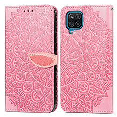 Leather Case Stands Fashionable Pattern Flip Cover Holder S04D for Samsung Galaxy A12 Nacho Rose Gold