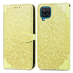 Leather Case Stands Fashionable Pattern Flip Cover Holder S04D for Samsung Galaxy A12 Nacho Yellow