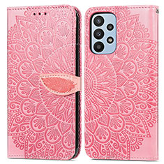Leather Case Stands Fashionable Pattern Flip Cover Holder S04D for Samsung Galaxy A23 5G Rose Gold