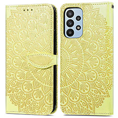 Leather Case Stands Fashionable Pattern Flip Cover Holder S04D for Samsung Galaxy A23 5G Yellow