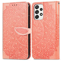 Leather Case Stands Fashionable Pattern Flip Cover Holder S04D for Samsung Galaxy A33 5G Orange