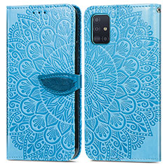Leather Case Stands Fashionable Pattern Flip Cover Holder S04D for Samsung Galaxy A71 4G A715 Blue