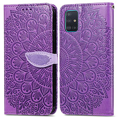 Leather Case Stands Fashionable Pattern Flip Cover Holder S04D for Samsung Galaxy A71 4G A715 Purple