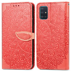 Leather Case Stands Fashionable Pattern Flip Cover Holder S04D for Samsung Galaxy A71 4G A715 Red