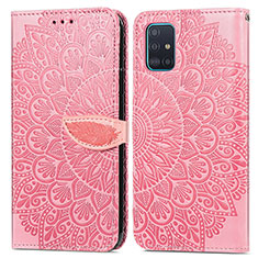 Leather Case Stands Fashionable Pattern Flip Cover Holder S04D for Samsung Galaxy A71 4G A715 Rose Gold