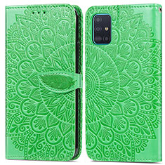 Leather Case Stands Fashionable Pattern Flip Cover Holder S04D for Samsung Galaxy A71 5G Green